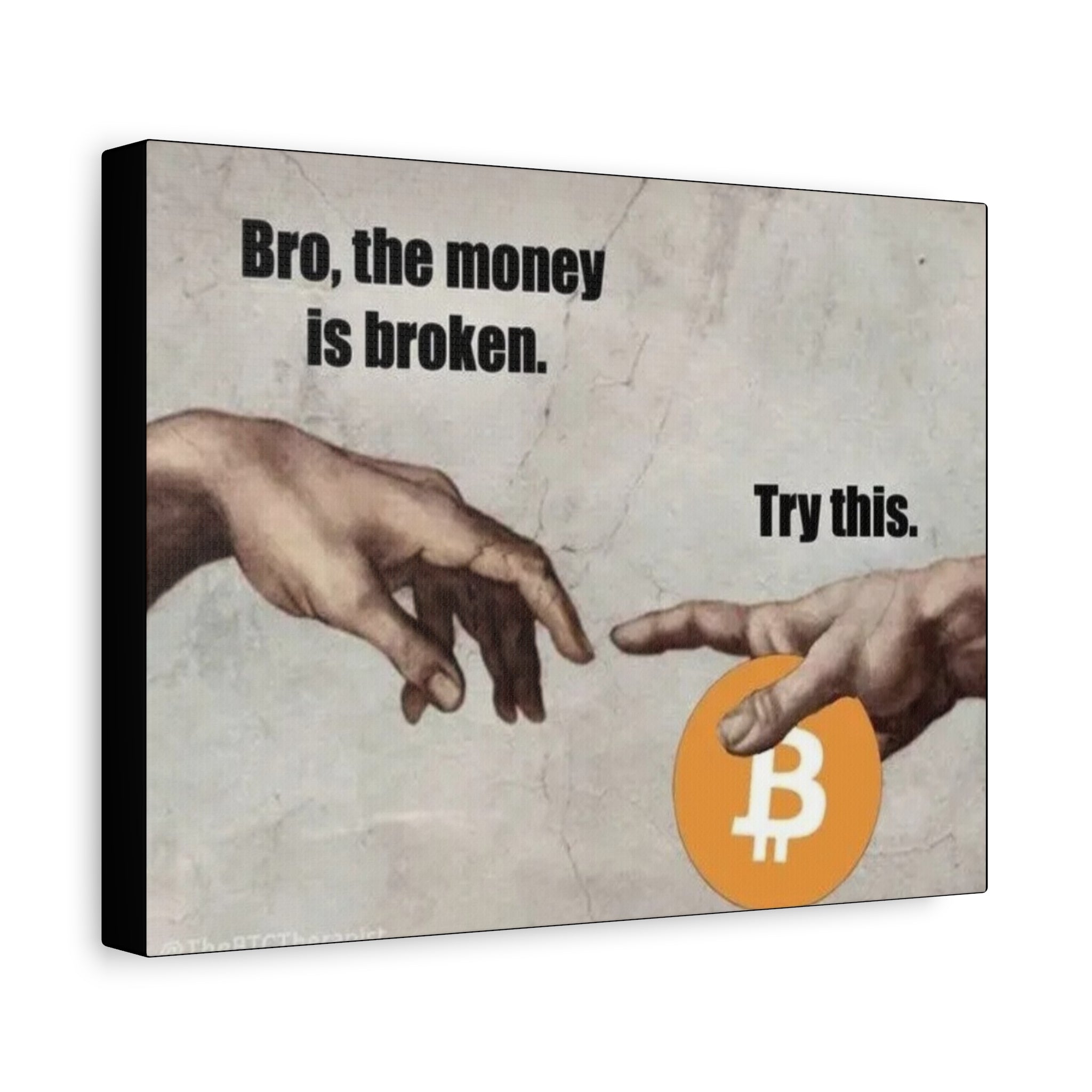Canvas Wall Art — “Bro, the money is broken. Try this.” Bitcoin Art Print